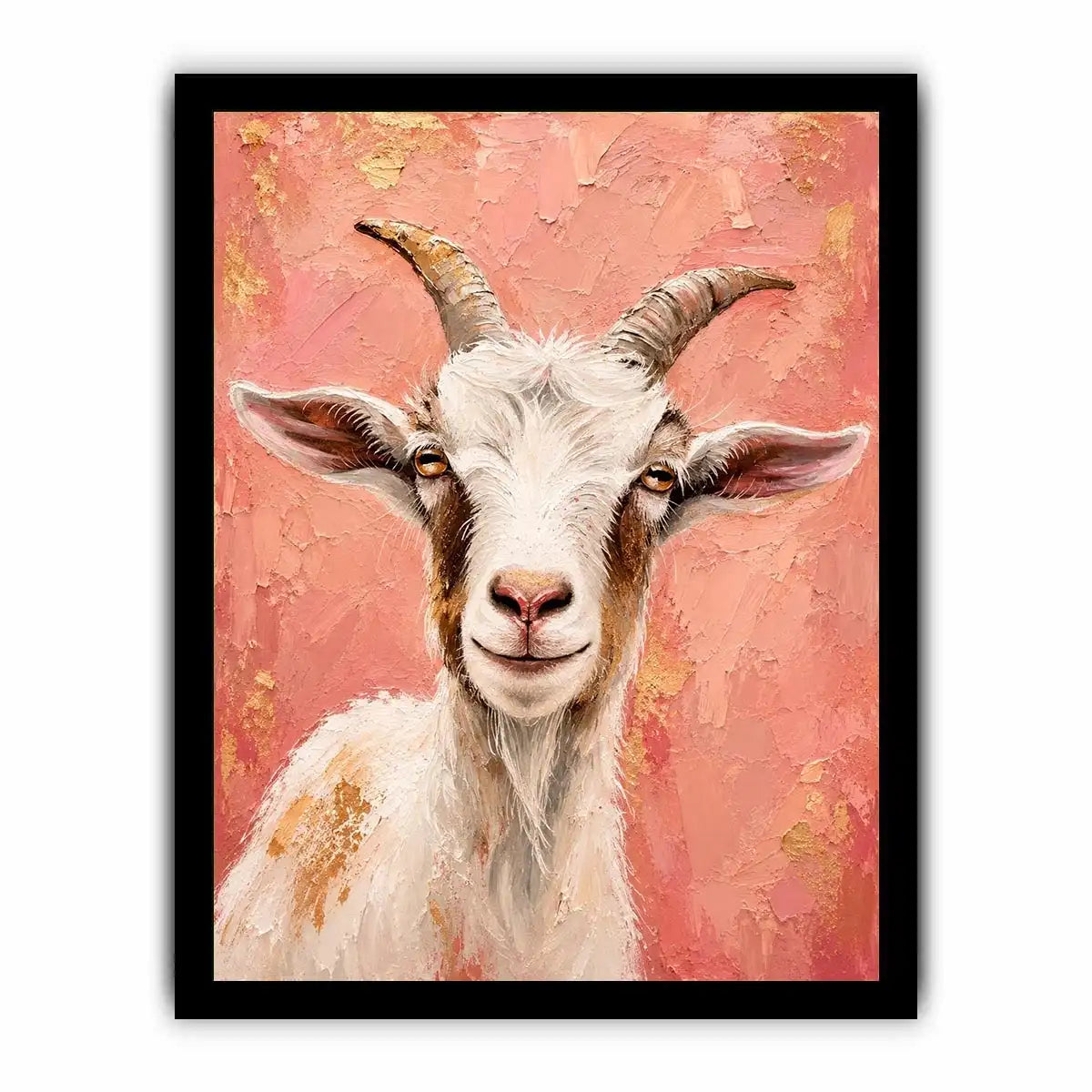 Pink goat portrait canvas art for playful farmhouse bedroom or nursery wall decor.