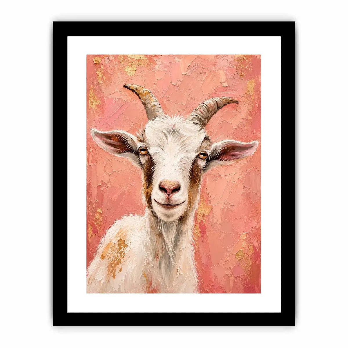 Pink goat portrait canvas art for playful farmhouse bedroom or nursery wall decor.
