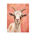 Pink goat portrait canvas art for playful farmhouse bedroom or nursery wall decor.