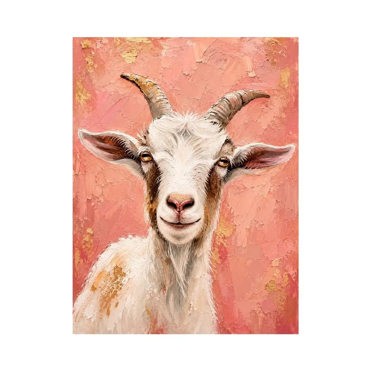 Pink goat portrait canvas art for playful farmhouse bedroom or nursery wall decor.