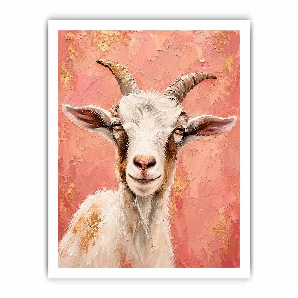 Pink goat portrait canvas art for playful farmhouse bedroom or nursery wall decor.