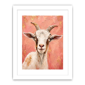 Pink goat portrait canvas art for playful farmhouse bedroom or nursery wall decor.