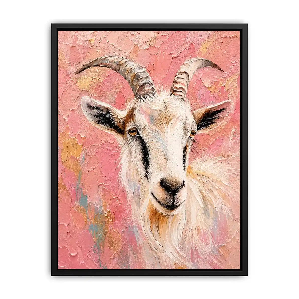Blush goat portrait canvas art for whimsical farmhouse bedroom or nursery decor.