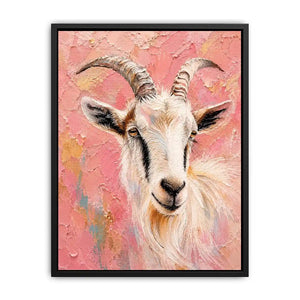 Blush goat portrait canvas art for whimsical farmhouse bedroom or nursery decor.