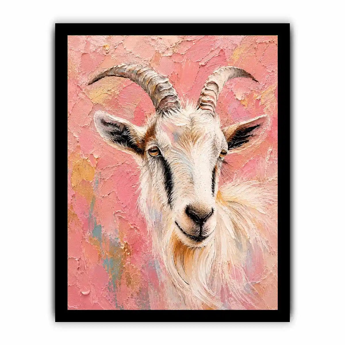 Blush goat portrait canvas art for whimsical farmhouse bedroom or nursery decor.
