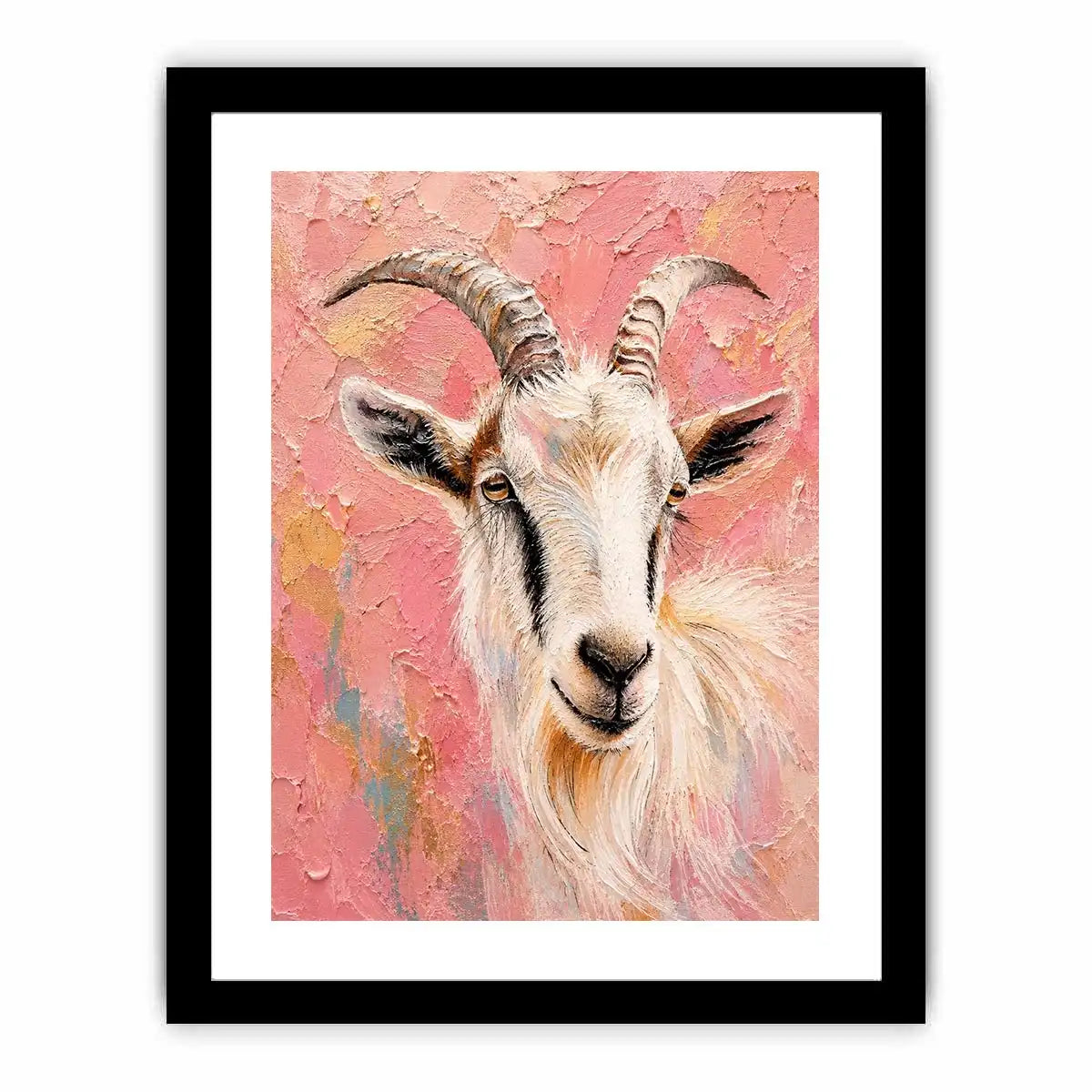 Blush goat portrait canvas art for whimsical farmhouse bedroom or nursery decor.