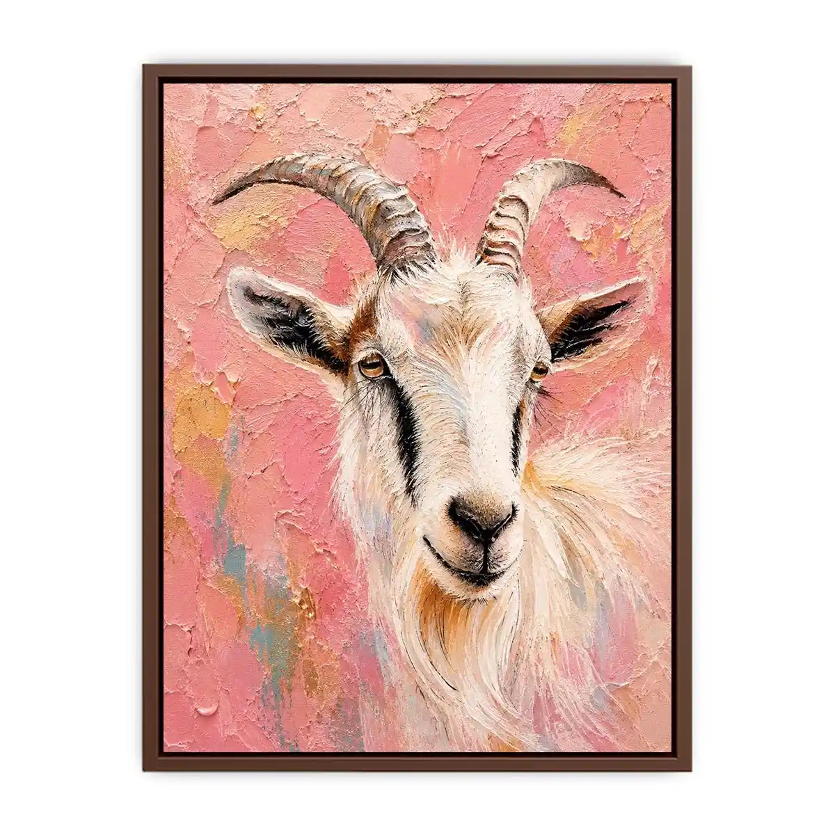 Blush goat portrait canvas art for whimsical farmhouse bedroom or nursery decor.