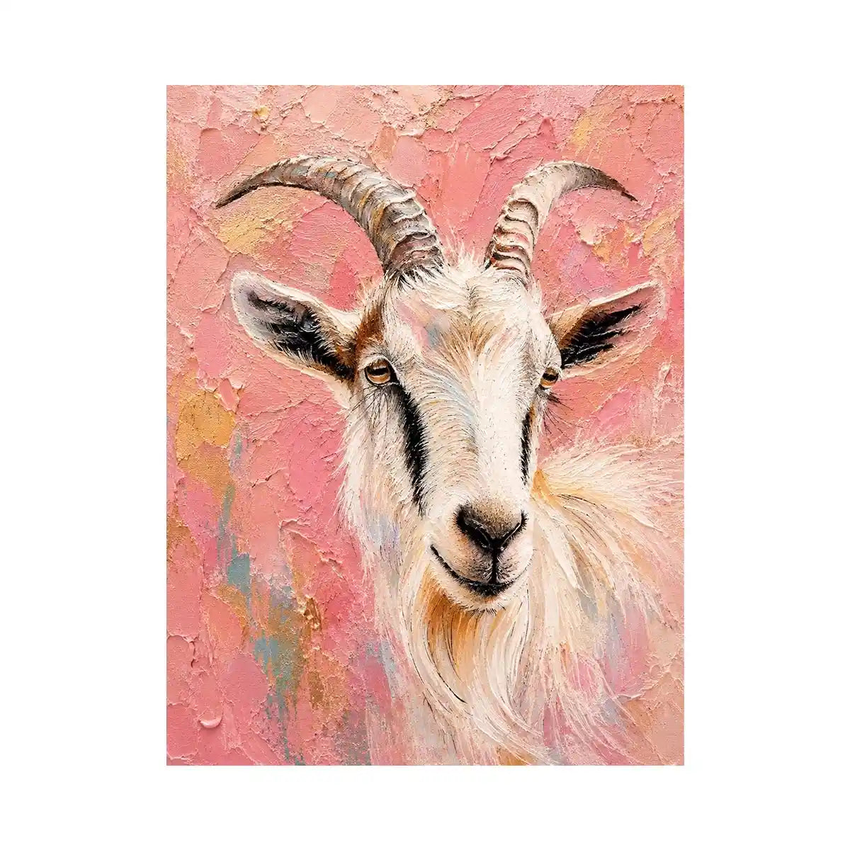 Blush goat portrait canvas art for whimsical farmhouse bedroom or nursery decor.