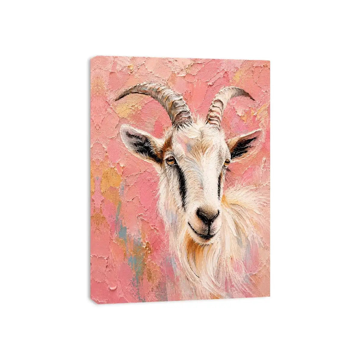 Blush goat portrait canvas art for whimsical farmhouse bedroom or nursery decor.