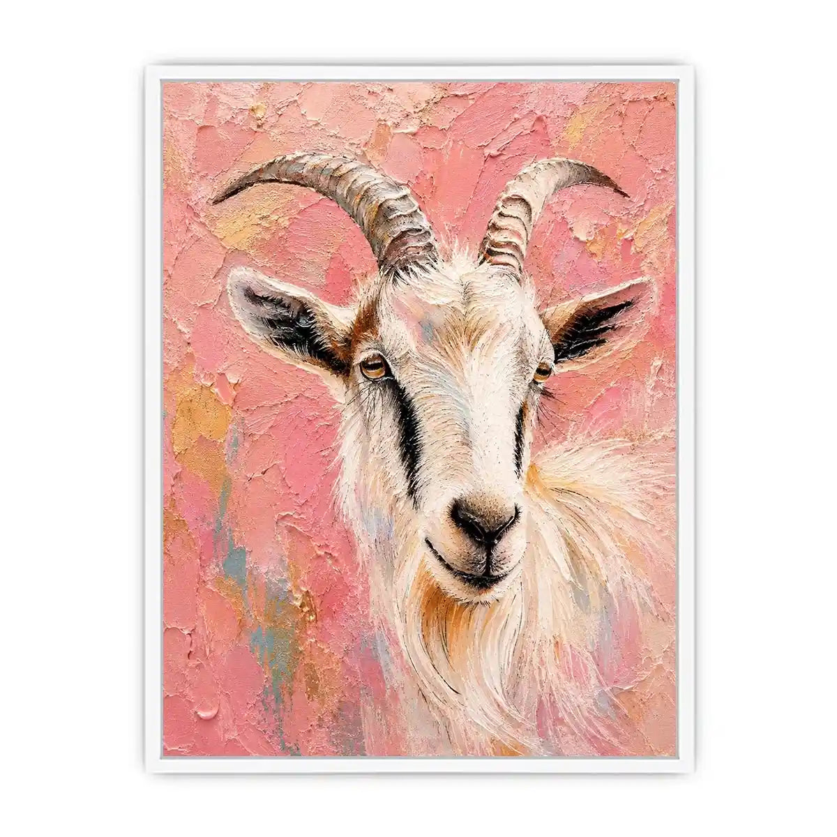 Blush goat portrait canvas art for whimsical farmhouse bedroom or nursery decor.