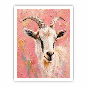 Blush goat portrait canvas art for whimsical farmhouse bedroom or nursery decor.