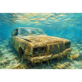 Underwater vintage car canvas art for modern office or industrial living room decor.