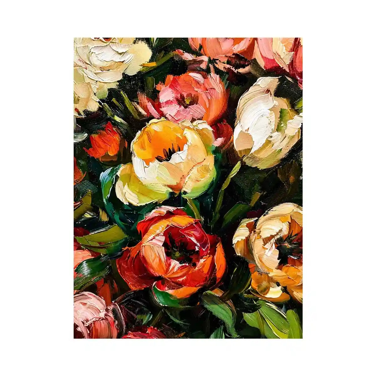 Luxury floral impasto canvas art for elegant living room or dining room wall decor.