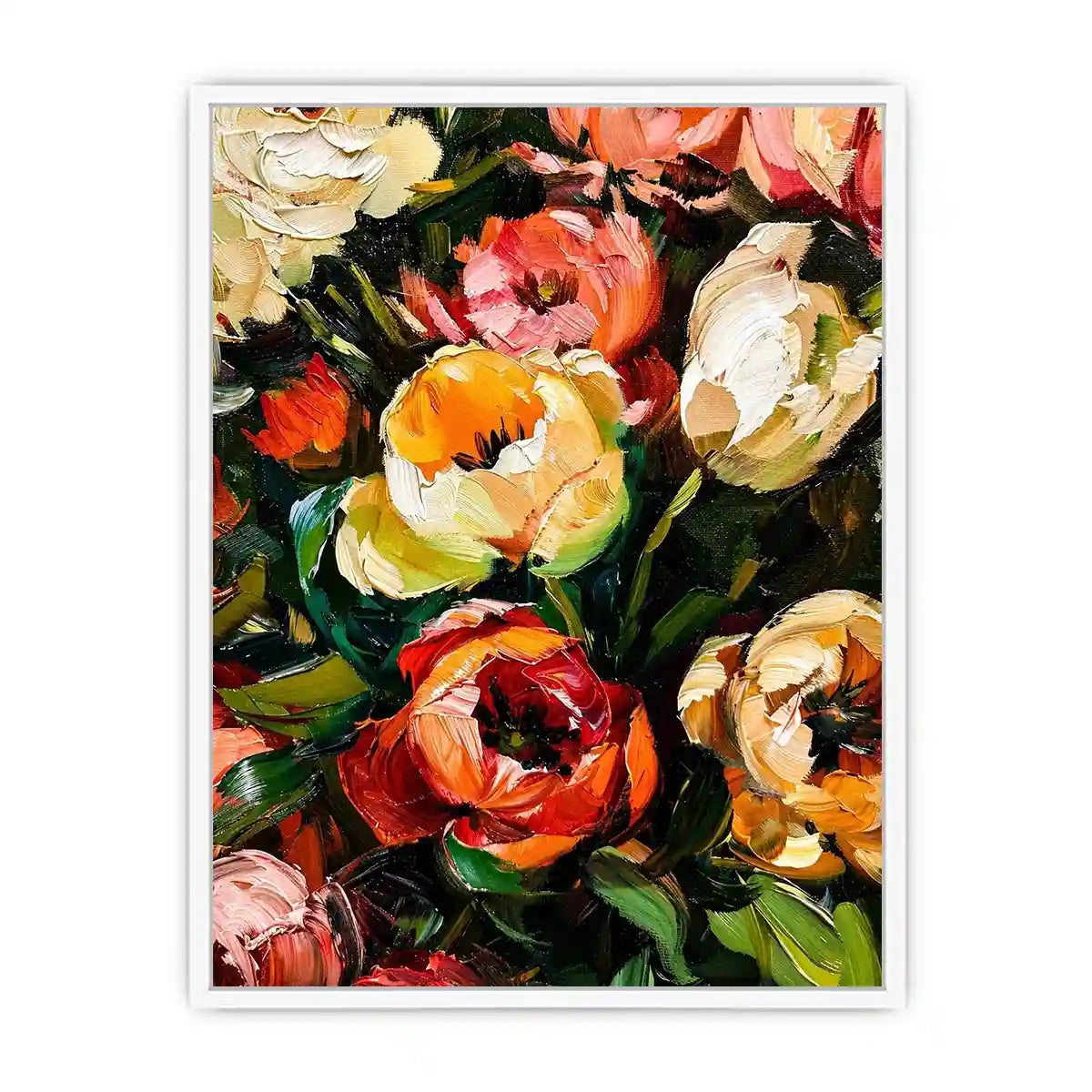 Luxury floral impasto canvas art for elegant living room or dining room wall decor.