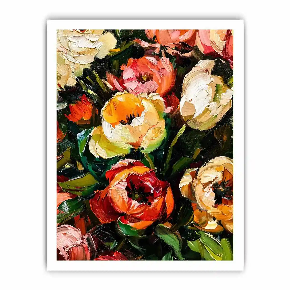 Luxury floral impasto canvas art for elegant living room or dining room wall decor.
