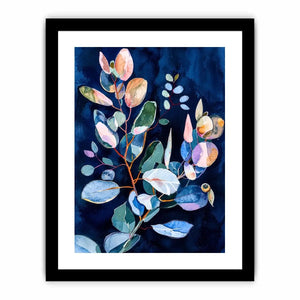 Midnight botanical watercolor canvas art for elegant bedroom or living room decor.