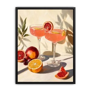 Citrus cocktail still life canvas art for elegant kitchen or dining room decor.