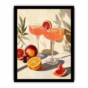 Citrus cocktail still life canvas art for elegant kitchen or dining room decor.