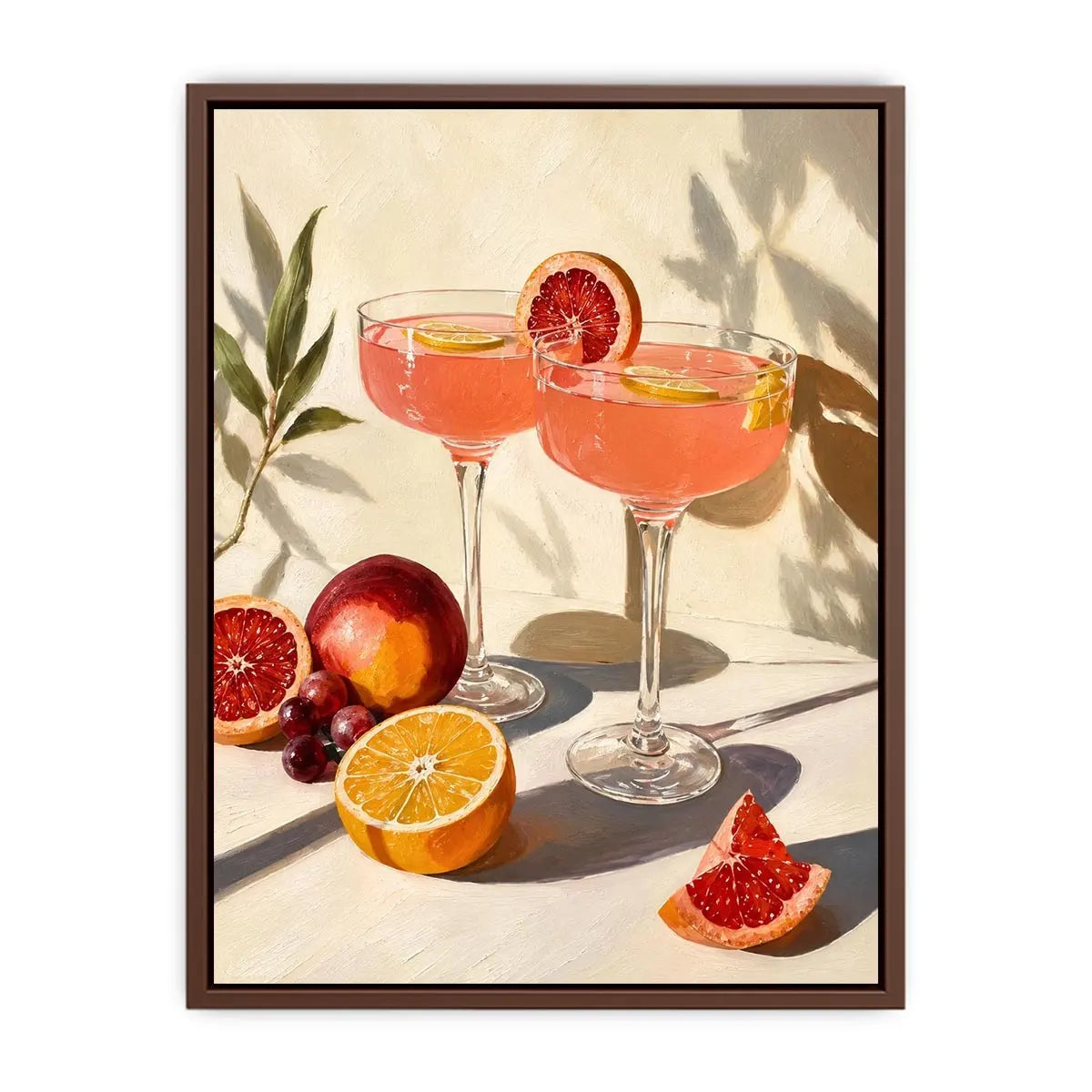 Citrus cocktail still life canvas art for elegant kitchen or dining room decor.