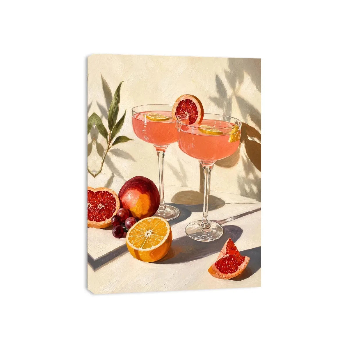 Citrus cocktail still life canvas art for elegant kitchen or dining room decor.