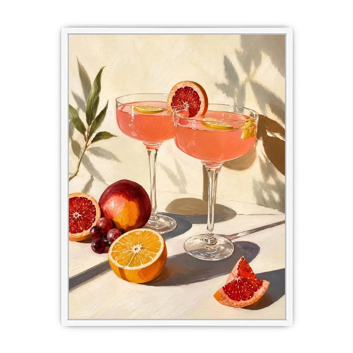Citrus cocktail still life canvas art for elegant kitchen or dining room decor.