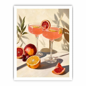 Citrus cocktail still life canvas art for elegant kitchen or dining room decor.