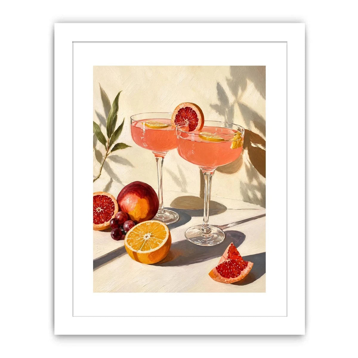 Citrus cocktail still life canvas art for elegant kitchen or dining room decor.