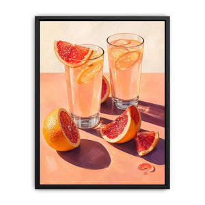 Pink citrus cocktail canvas art for modern kitchen or dining room wall decor.