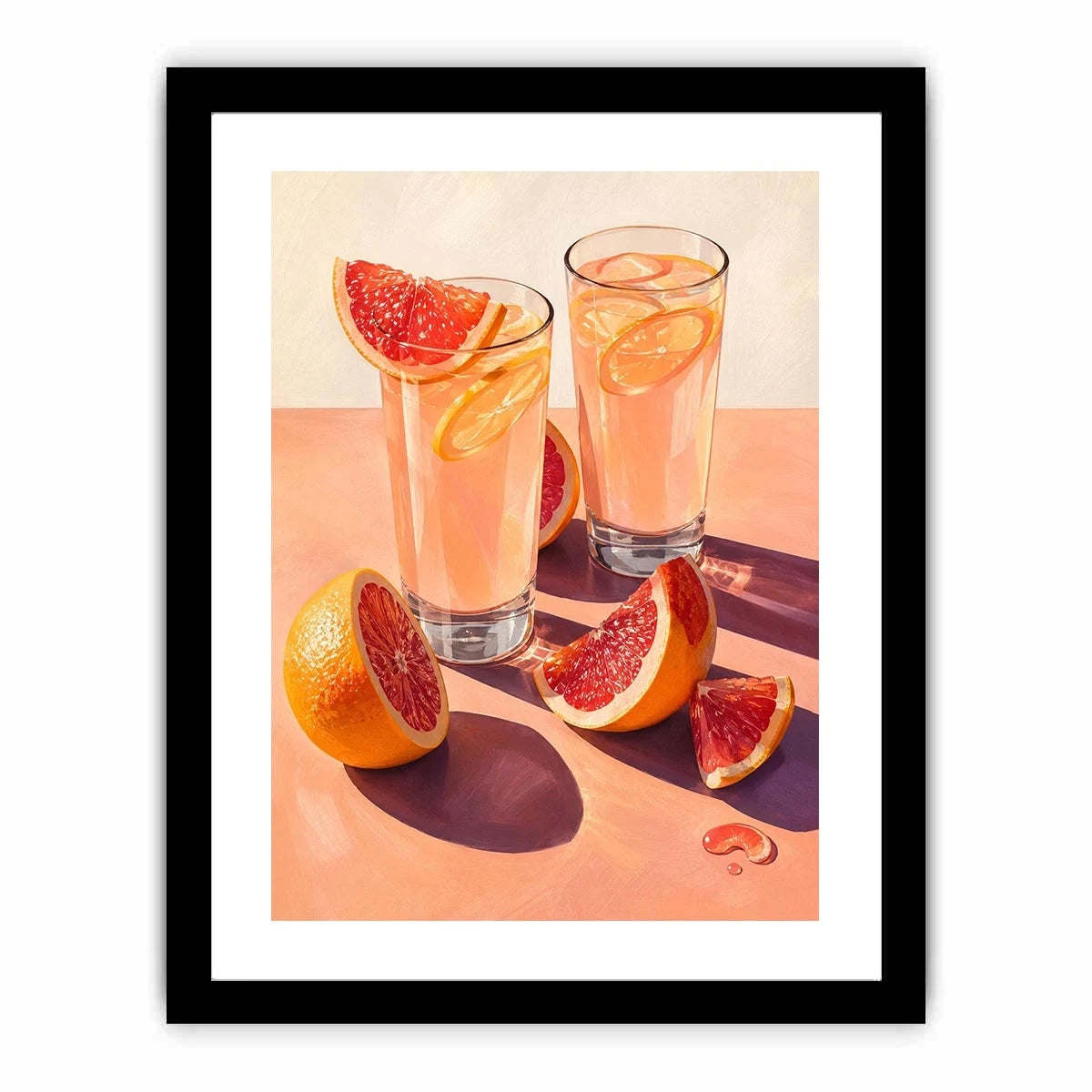 Pink citrus cocktail canvas art for modern kitchen or dining room wall decor.