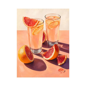 Pink citrus cocktail canvas art for modern kitchen or dining room wall decor.