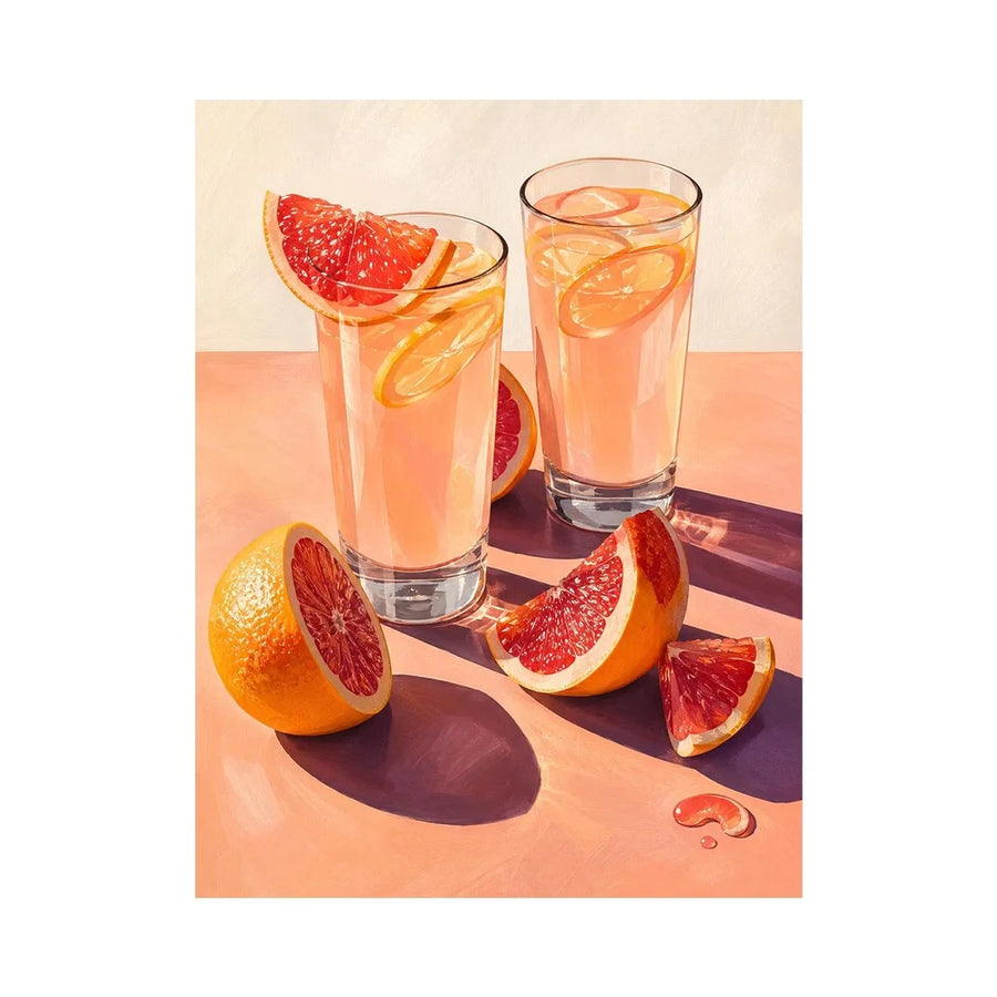 Pink citrus cocktail canvas art for modern kitchen or dining room wall decor.