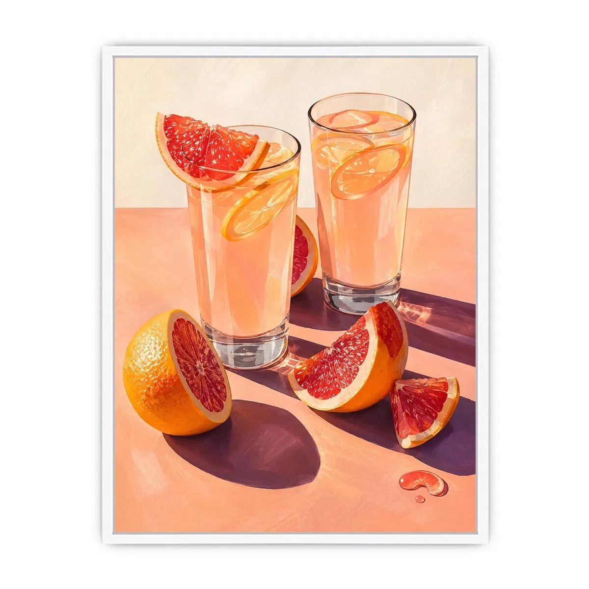 Pink citrus cocktail canvas art for modern kitchen or dining room wall decor.