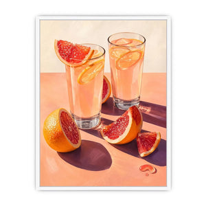 Pink citrus cocktail canvas art for modern kitchen or dining room wall decor.