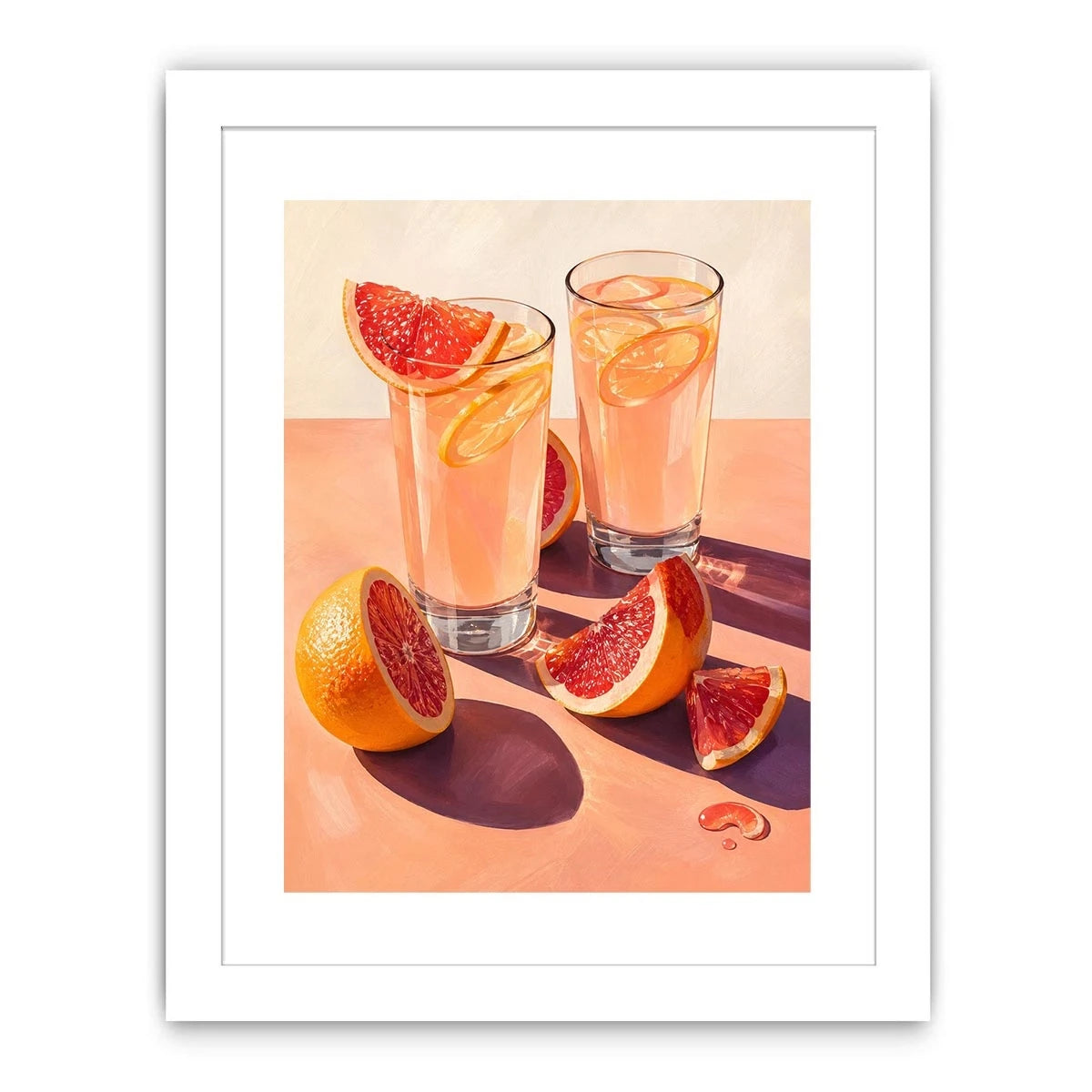 Pink citrus cocktail canvas art for modern kitchen or dining room wall decor.