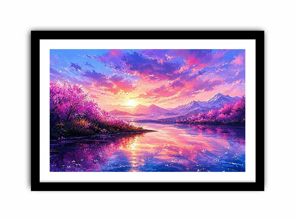 Fantasy cherry blossom landscape canvas art for vibrant living room or gaming room decor.