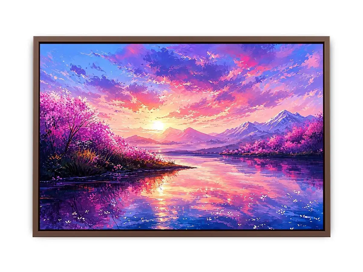 Fantasy cherry blossom landscape canvas art for vibrant living room or gaming room decor.