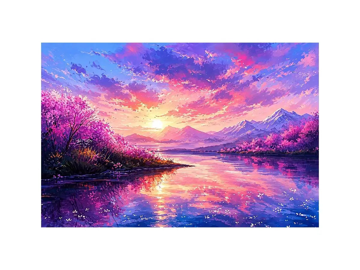 Fantasy cherry blossom landscape canvas art for vibrant living room or gaming room decor.