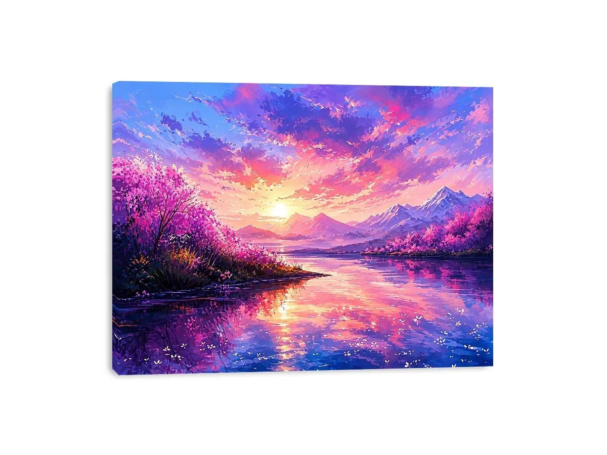 Fantasy cherry blossom landscape canvas art for vibrant living room or gaming room decor.