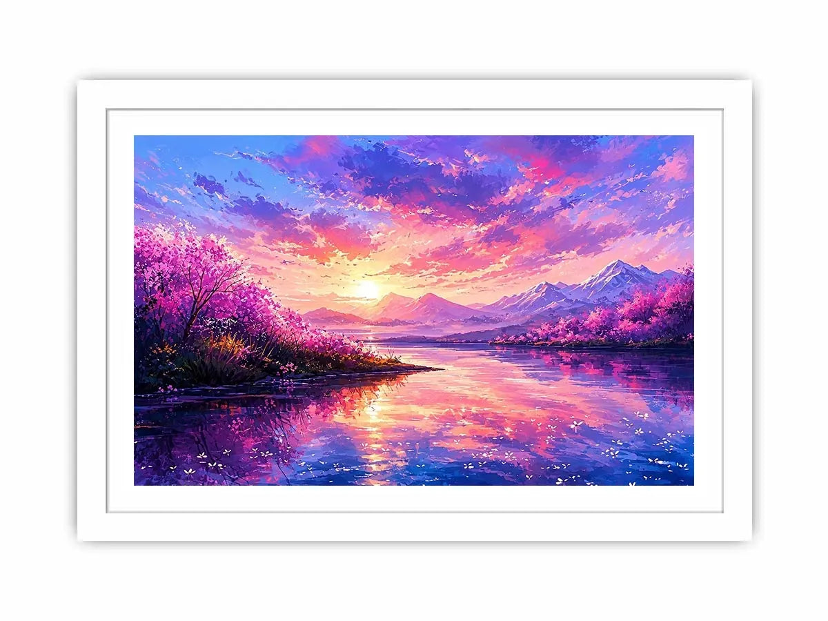 Fantasy cherry blossom landscape canvas art for vibrant living room or gaming room decor.
