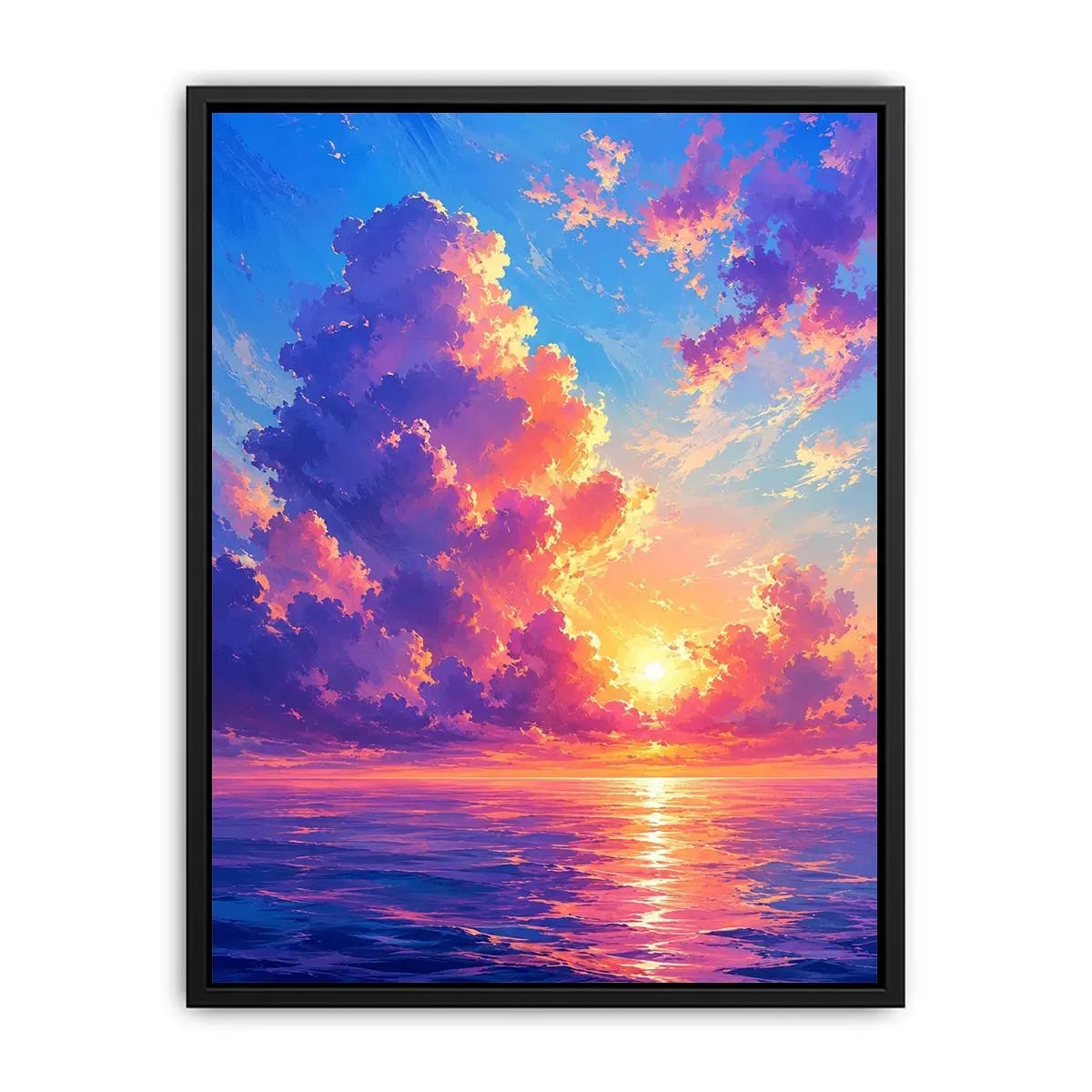 Fantasy ocean sunset canvas art for dreamy bedroom or living room wall decor.
