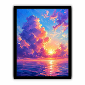 Fantasy ocean sunset canvas art for dreamy bedroom or living room wall decor.