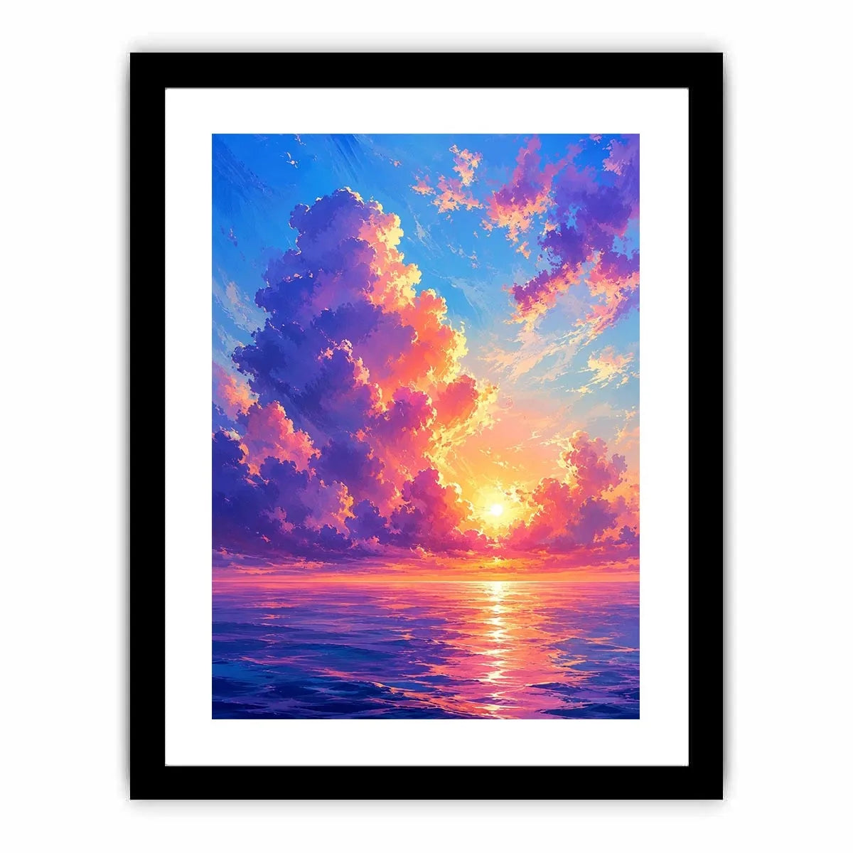 Fantasy ocean sunset canvas art for dreamy bedroom or living room wall decor.