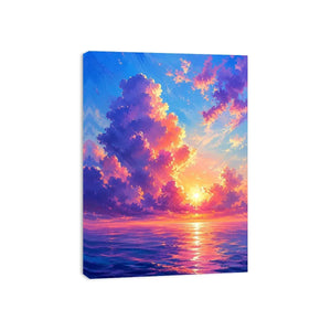 Fantasy ocean sunset canvas art for dreamy bedroom or living room wall decor.