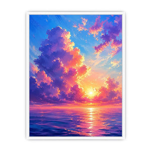 Fantasy ocean sunset canvas art for dreamy bedroom or living room wall decor.