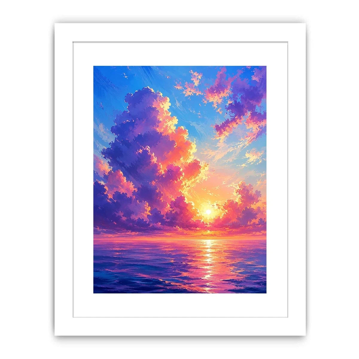 Fantasy ocean sunset canvas art for dreamy bedroom or living room wall decor.