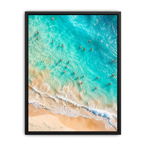 Aerial turquoise beach canvas art for coastal living room or bedroom wall decor.