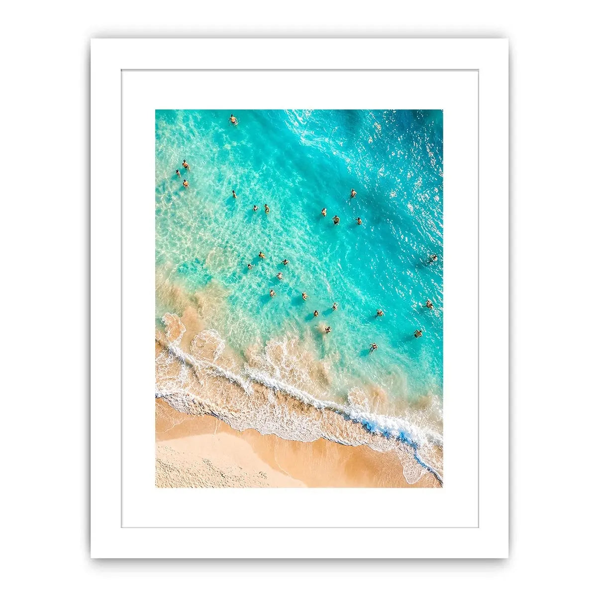 Aerial turquoise beach canvas art for coastal living room or bedroom wall decor.