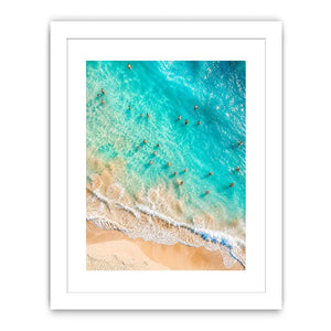 Aerial turquoise beach canvas art for coastal living room or bedroom wall decor.