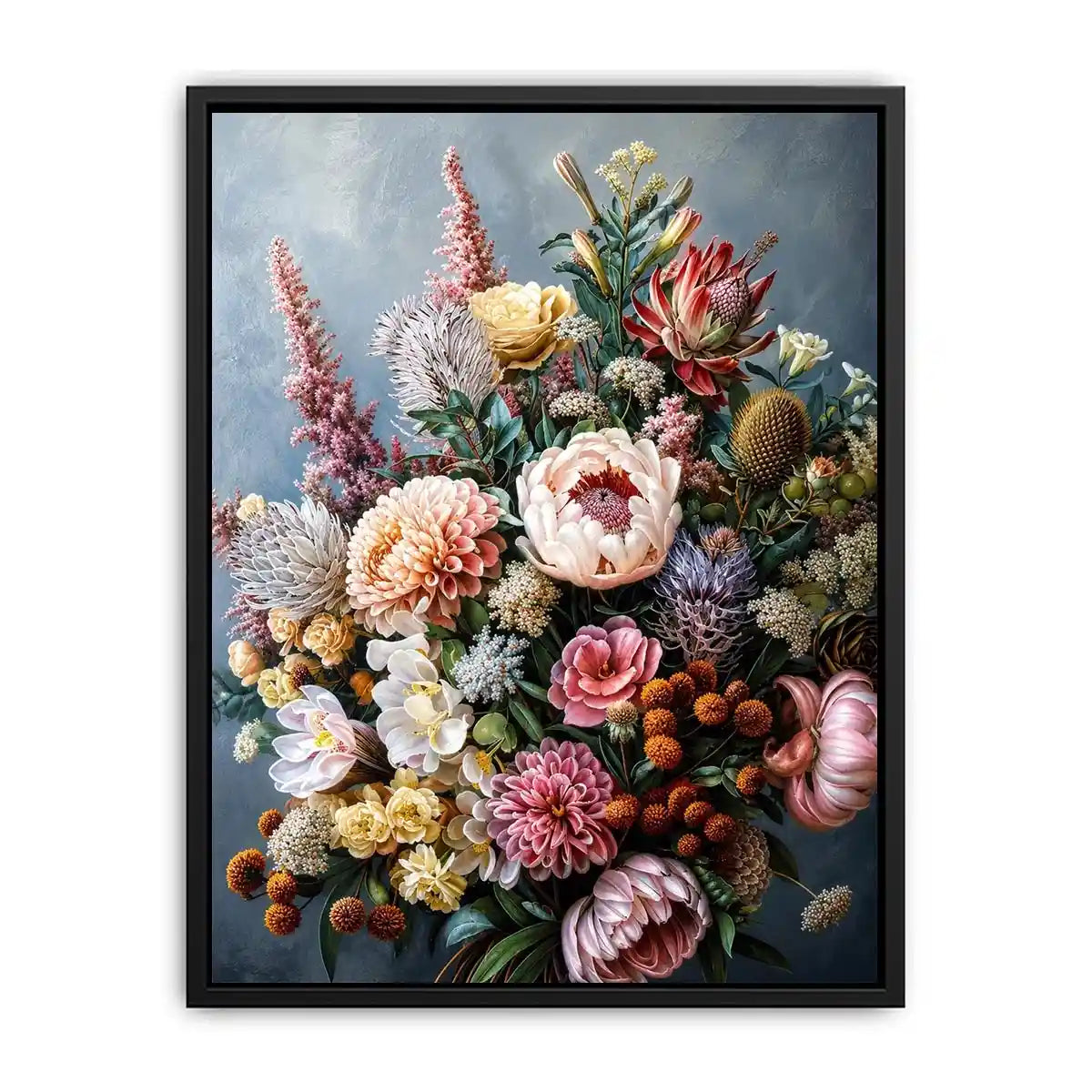 Luxury botanical floral canvas art for elegant dining room or living room decor.