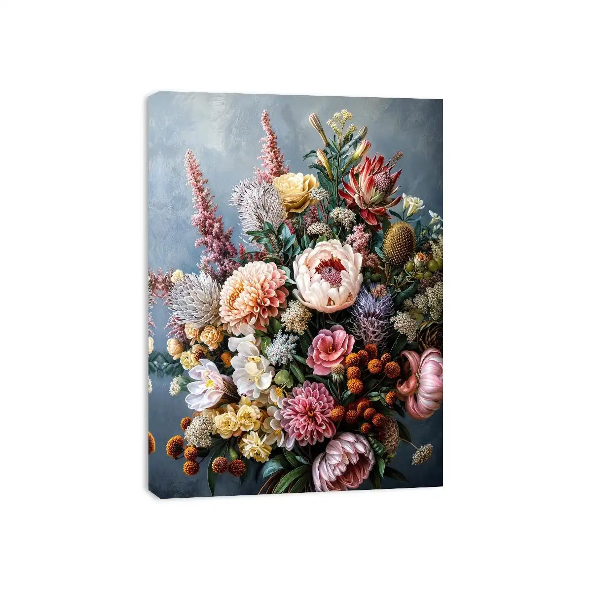 Luxury botanical floral canvas art for elegant dining room or living room decor.